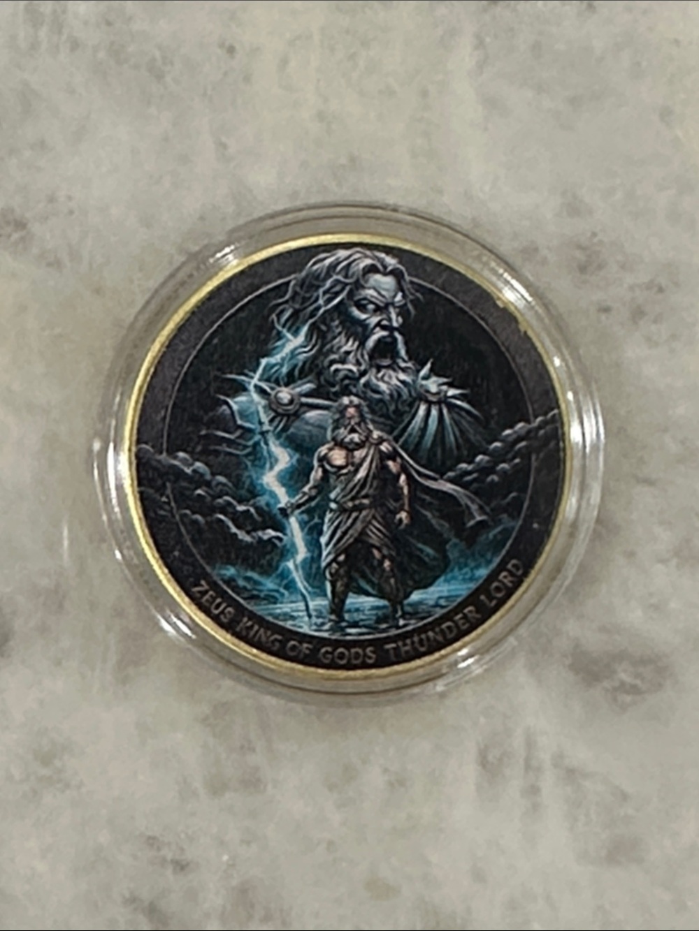 Zeus King of Gods Thunder Lord Decorative Coin - Black & Blue